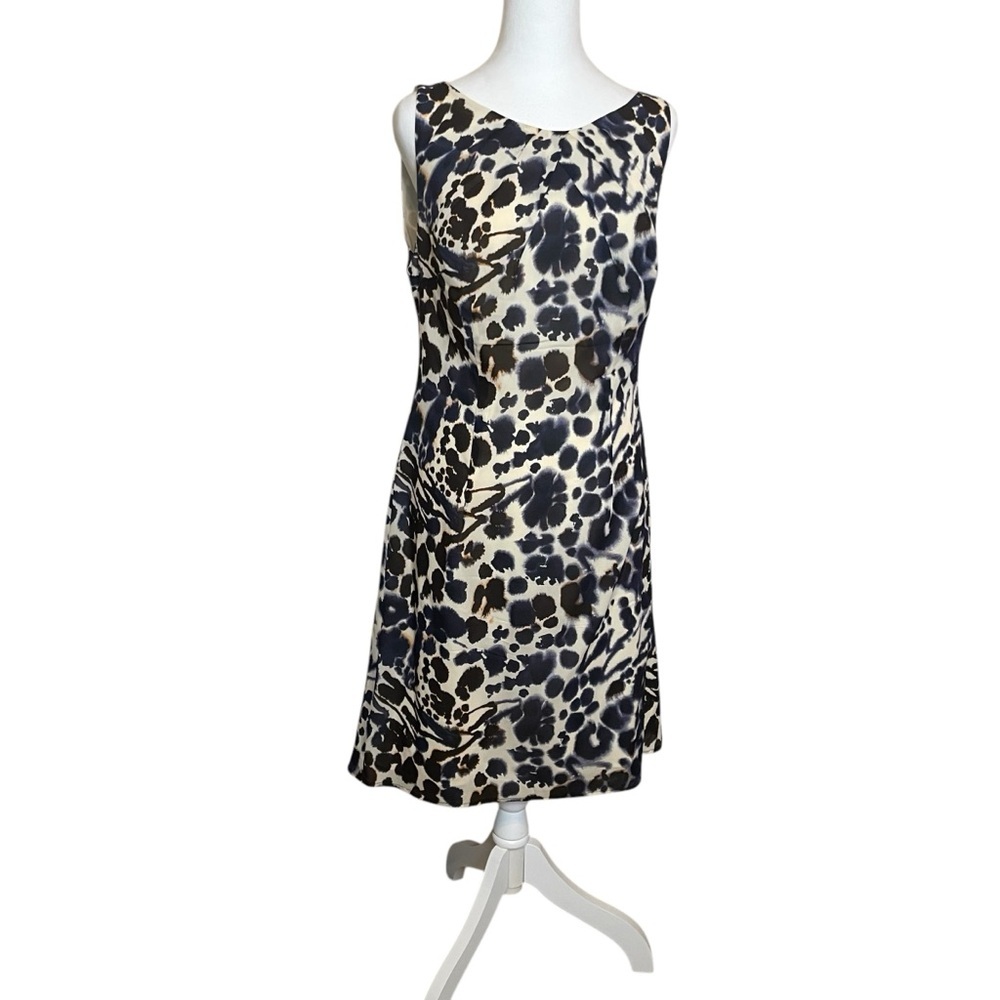 Ann Taylor 97% Silk Watercolor Animal Print Sleeveless‎ Sheath Dress Size 10